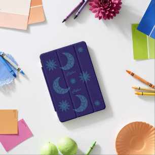 Moon and stars in a blue glitter look - Relax! iPad Mini Cover