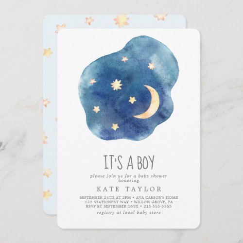 Moon and Stars Its A Boy Baby Shower Invitation