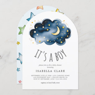 Moon and Stars It's A Boy Baby Shower Invitation