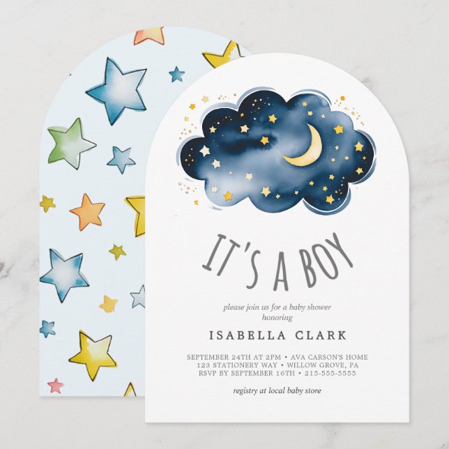 Moon and Stars It's A Boy Baby Shower Invitation (Front/Back)