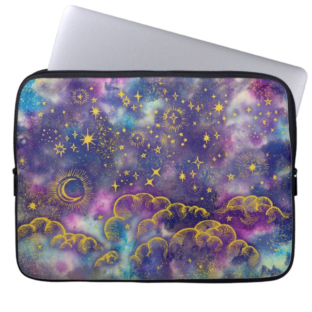 "Moon and Stars" Laptop Sleeve Neoprene (Gold-Etc) (Front)