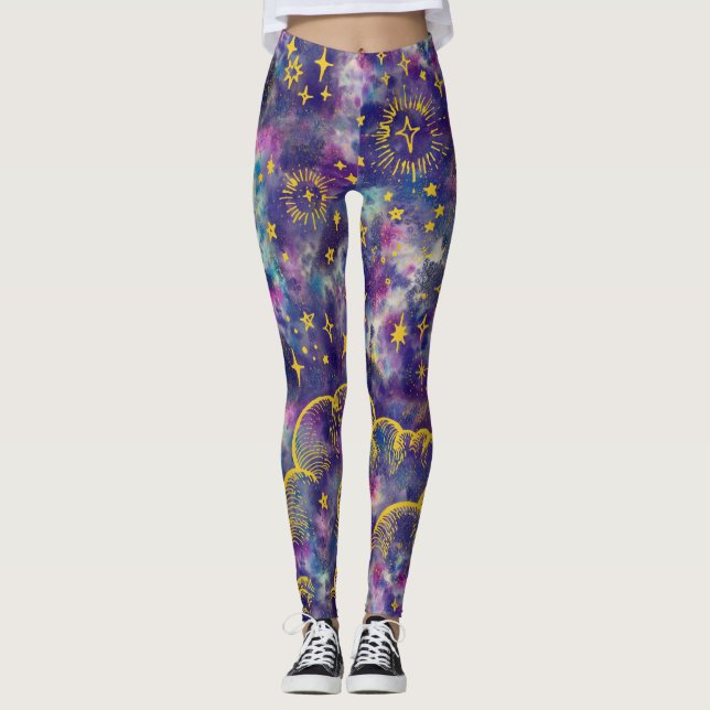 "Moon and Stars" Leggings Tights (Gold-Etc) (Front)