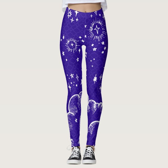 "Moon and Stars" Leggings Tights (WH/BLU/PUR) (Front)