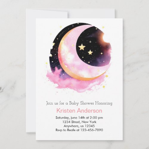 Moon and Stars Magic Girl Baby Shower Invitation