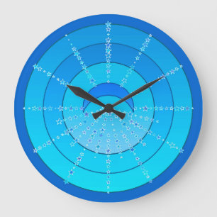 Moon and Stars Mandala - Blue and Aqua Large Clock