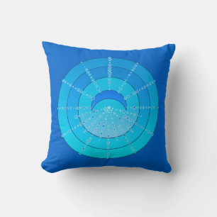 Moon and Stars Mandala - Blue and Aqua Throw Pillow