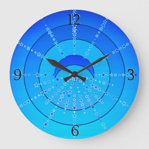 Moon and Stars Mandala Cerulean Blue Large Clock