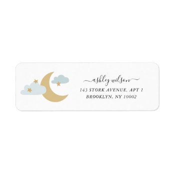 Moon And Stars Modern Script Gold And Blue Label by NBpaperco at Zazzle