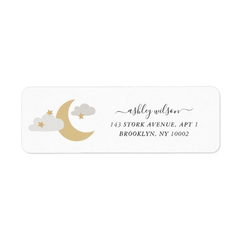 Moon and Stars Modern Script Gold and Gray Label