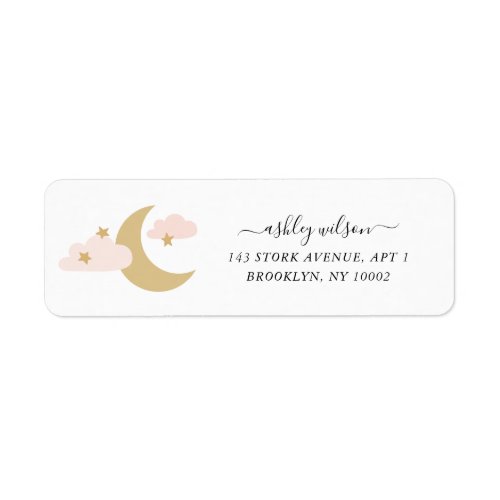 Moon and Stars Modern Script Gold and Pink Label