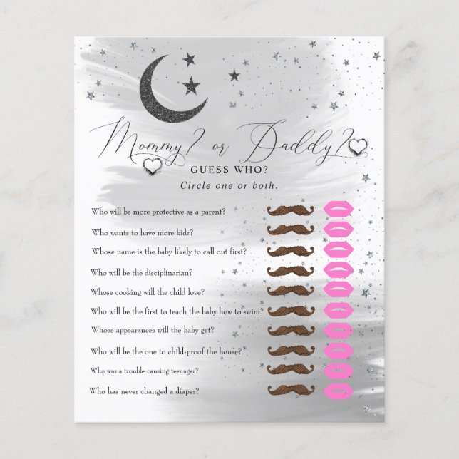 Moon and Stars | Mommy  Daddy | Baby Shower Game  (Front)