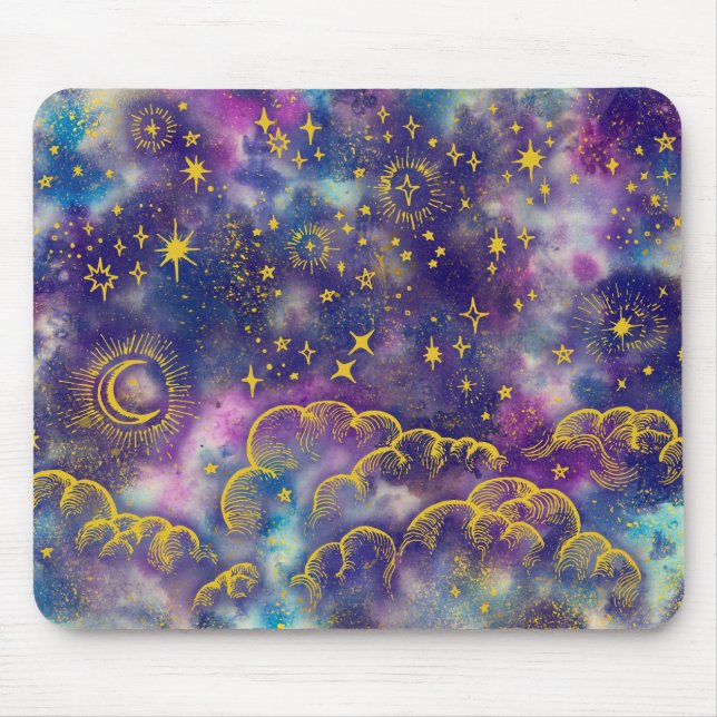 "Moon and Stars" Mousepad (Gold Colors) (Front)