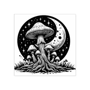 Moon and Stars Mushroom Rubber Stamp