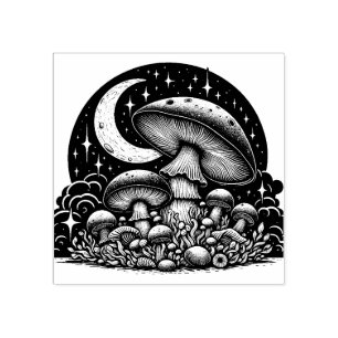 Moon and Stars Mushroom Rubber Stamp