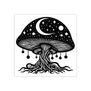 Moon and Stars Mushroom Rubber Stamp