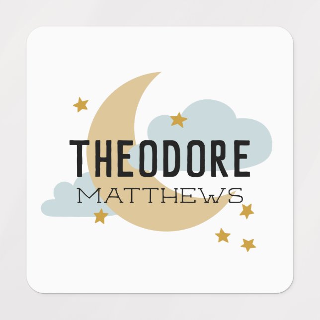 Moon and Stars Name Label for Preschool or Daycare (Design 1)