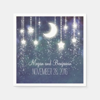 Moon And Stars Navy Enchanted Romantic Paper Napkins by jinaiji at Zazzle