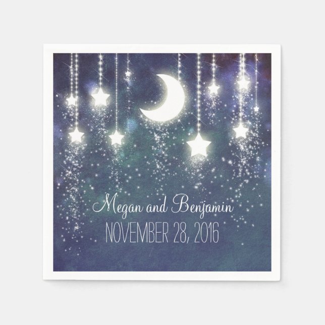 moon and stars navy enchanted romantic paper napkins (Front)