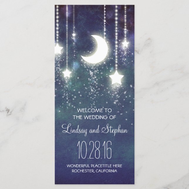 moon and stars navy wedding program (Front)