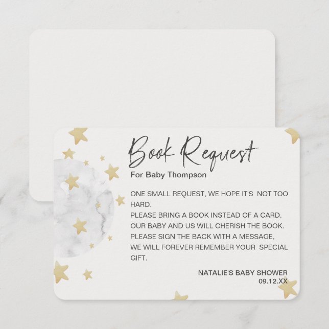 Moon and Stars Neutral Baby Shower Book Request Enclosure Card (Front/Back)