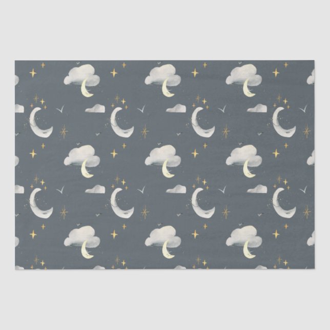 moon and stars night sky baby shower birthday tissue paper (Front)