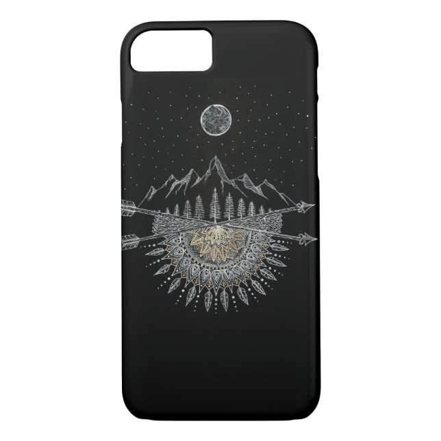 Moon and Stars Night Sky Mountain Range Mandala Case-Mate iPhone Case (Back)