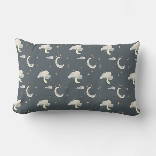 moon and stars night sky two tone lumbar pillow (Front)