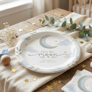 Moon and Stars Over the moon Baby Shower Paper Plates