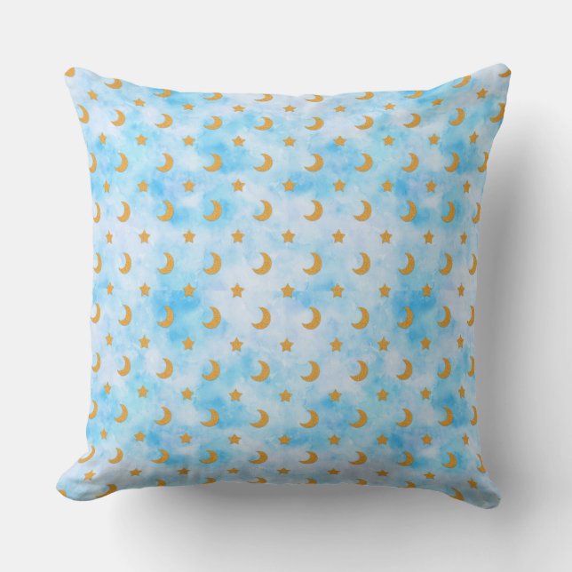 Moon and Stars Pattern Throw Pillow (Front)