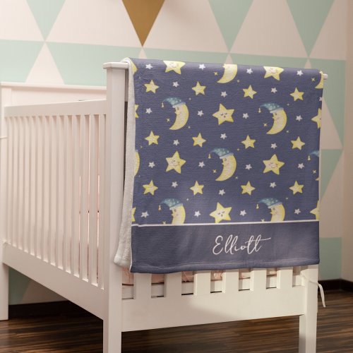 Moon and Stars Pattern with Personalized Message Baby Blanket