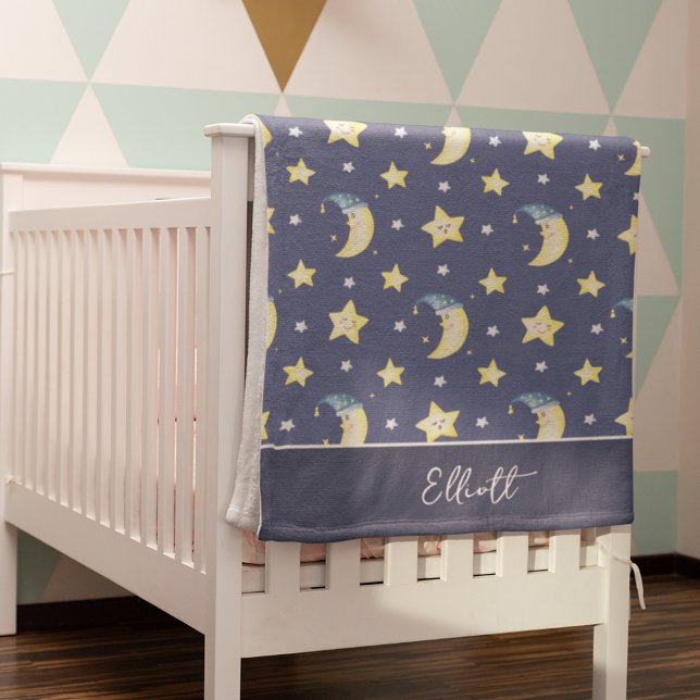 Moon and Stars Pattern with Personalized Message Baby Blanket (Creator Uploaded)