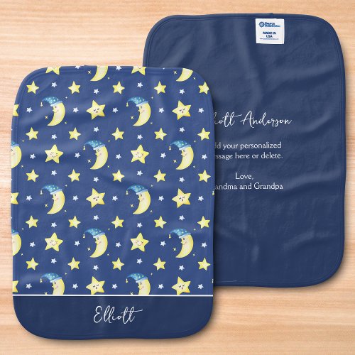 Moon and Stars Pattern with Personalized Message Baby Burp Cloth