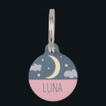 Moon and Stars Pet ID Tag<br><div class="desc">The Moon and Stars Pet ID Tag showcases a serene night sky theme with a gentle crescent moon amidst twinkling stars and soft clouds, all set over a dusky sky that transitions into a tranquil rosy hue. It's a perfect accessory for the pet who lights up your life, capturing the...</div>