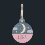Moon and Stars Pet ID Tag<br><div class="desc">The Moon and Stars Pet ID Tag showcases a serene night sky theme with a gentle crescent moon amidst twinkling stars and soft clouds, all set over a dusky sky that transitions into a tranquil rosy hue. It's a perfect accessory for the pet who lights up your life, capturing the...</div>