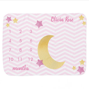 Moon and Stars, Pink Baby Milestone Blanket