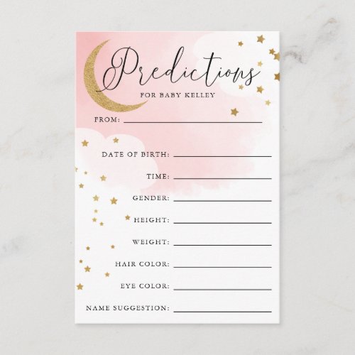 Moon and Stars Pink Baby Shower Prediction Card