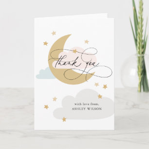 Moon and Stars Pink Blue Script Baby Shower Thank  Thank You Card