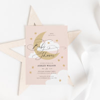 Moon and Stars Pink Elegant Script Baby Shower
