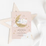 Moon and Stars Pink Elegant Script Baby Shower Invitation