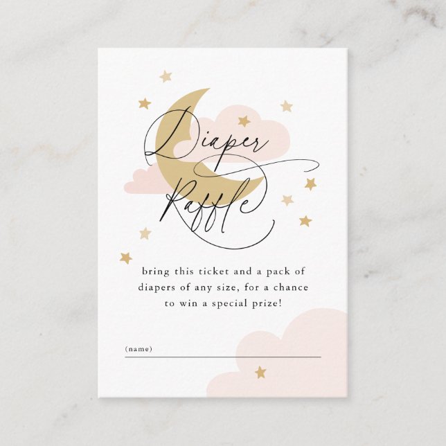 Moon and Stars Pink Gold Diaper Raffle Baby Shower Enclosure Card (Front)