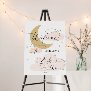 Moon and Stars Pink Gold Welcome Baby Shower Foam Board