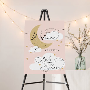 Moon and Stars Pink Gold Welcome Baby Shower Foam Board