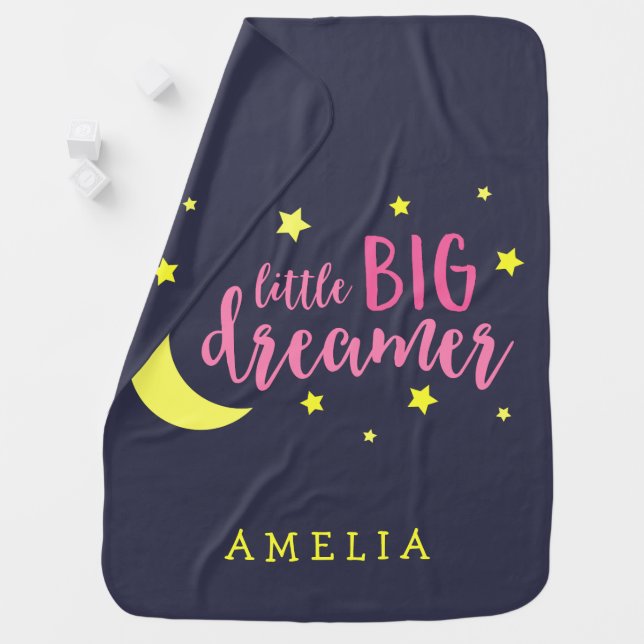 Moon and Stars Pink Little Big Dreamer Swaddle Blanket (In Situ)