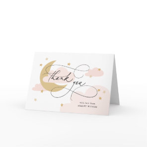 Moon and Stars Pink Script Baby Shower Thank You Card