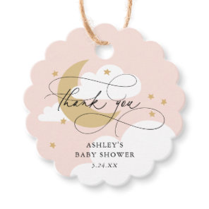Moon and Stars Pink Script Baby Shower Thank You Favor Tags