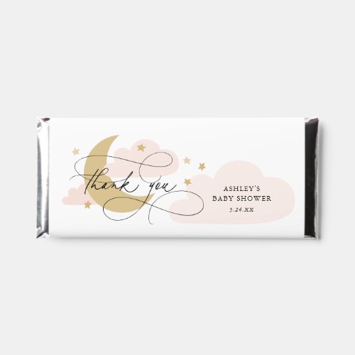 Moon and Stars Pink Script Baby Shower Thank You Hershey Bar Favors