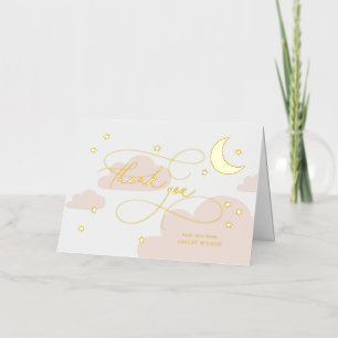 Moon and Stars Pink Script Baby Thank You Foil Greeting Card