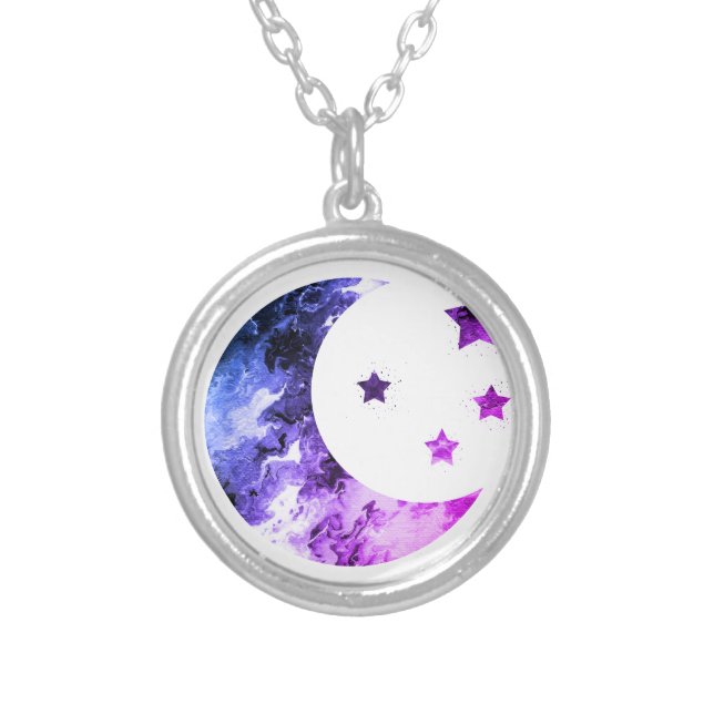 Moon and Stars- Purple and Blue necklace (Front)