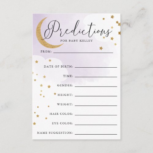 Moon and Stars Purple Baby Shower Prediction Card