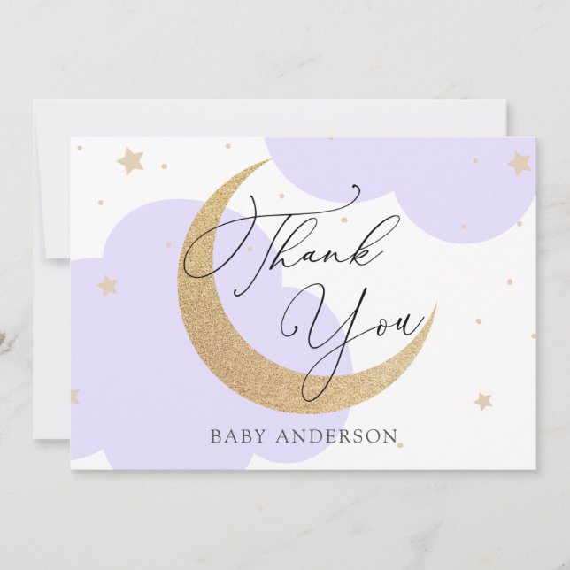 Moon and Stars Purple Baby Shower Thank You (Front)